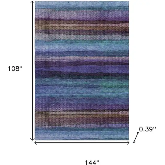 Blue And Purple Striped Washable Area Rug With UV Protection Photo 9