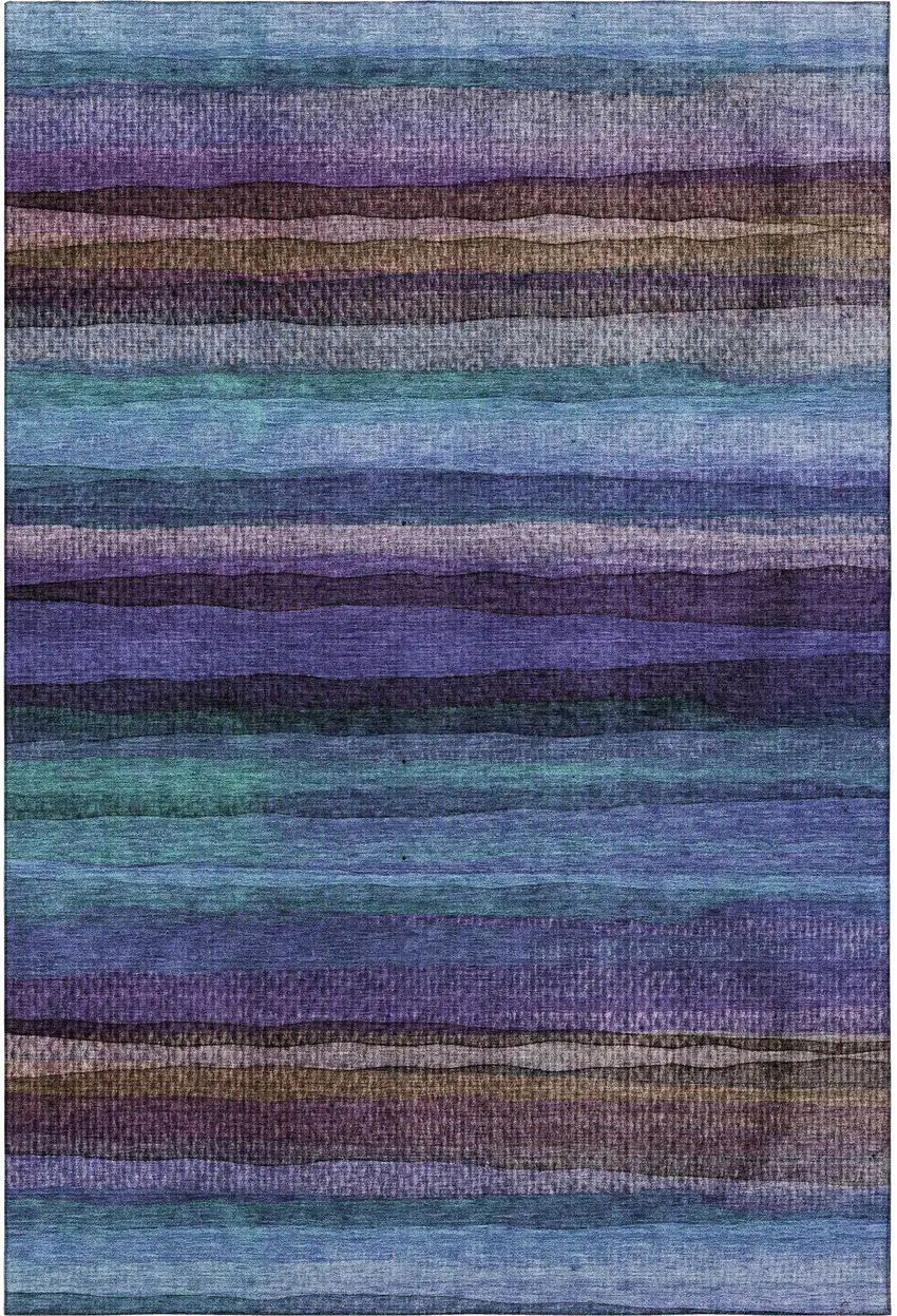 Blue And Purple Striped Washable Area Rug With UV Protection Photo 4