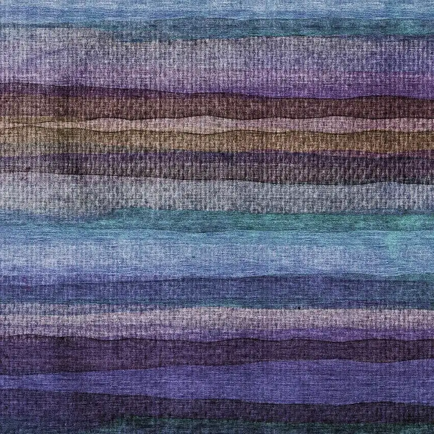 Blue And Purple Striped Washable Area Rug With UV Protection Photo 3