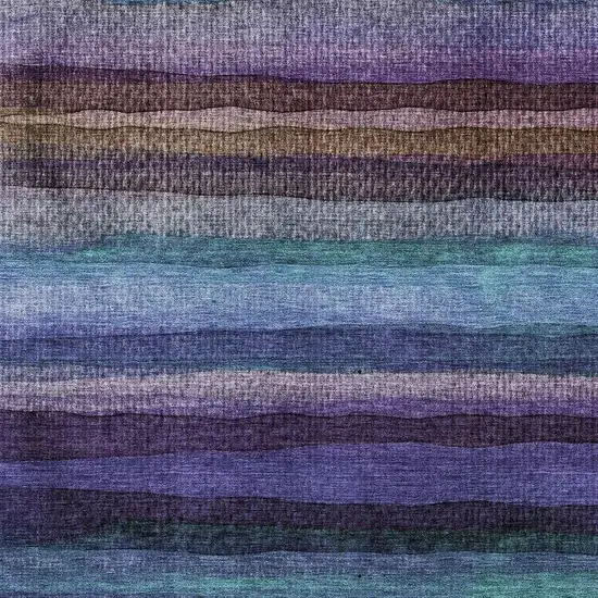 Blue And Purple Striped Washable Area Rug With UV Protection Photo 3
