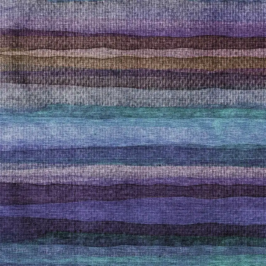 Blue And Purple Striped Washable Area Rug With UV Protection Photo 3
