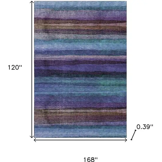 Blue And Purple Striped Washable Area Rug With UV Protection Photo 9