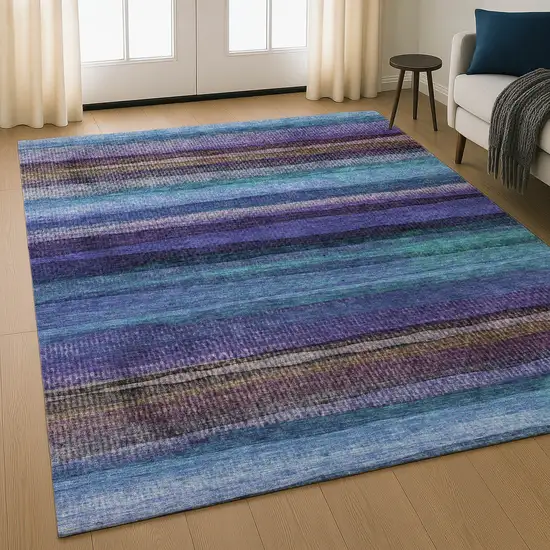 Blue And Purple Striped Washable Area Rug With UV Protection Photo 5