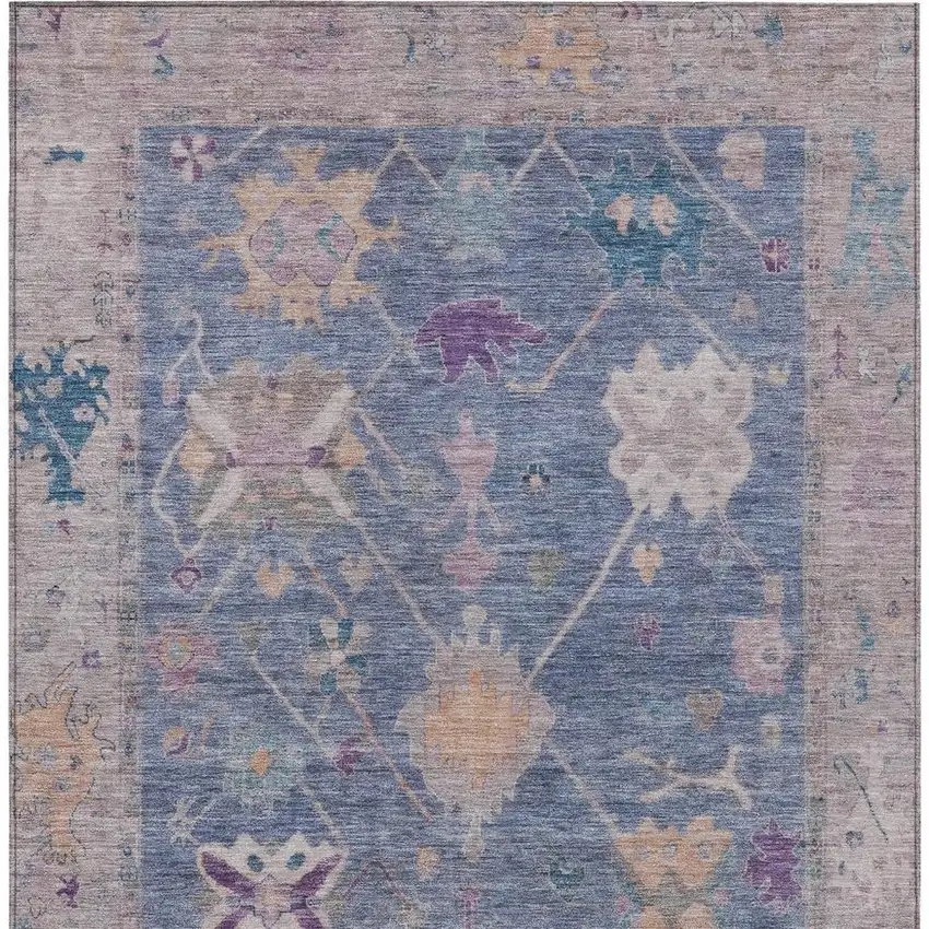Blue And Purple Tribal Washable Indoor Outdoor Area Rug Photo 6