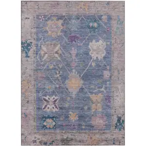 Photo of Blue And Purple Tribal Washable Indoor Outdoor Area Rug
