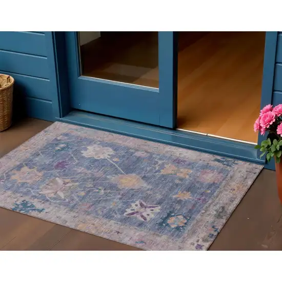 Blue And Purple Tribal Washable Indoor Outdoor Area Rug Photo 2