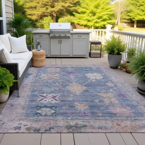 Blue And Purple Tribal Washable Indoor Outdoor Area Rug Photo 5