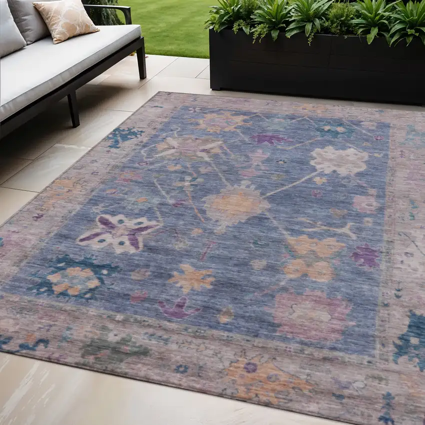 Blue And Purple Tribal Washable Indoor Outdoor Area Rug Photo 2
