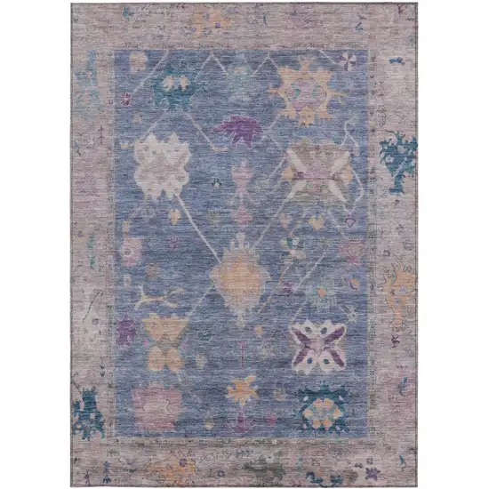 Blue And Purple Tribal Washable Indoor Outdoor Area Rug Photo 3