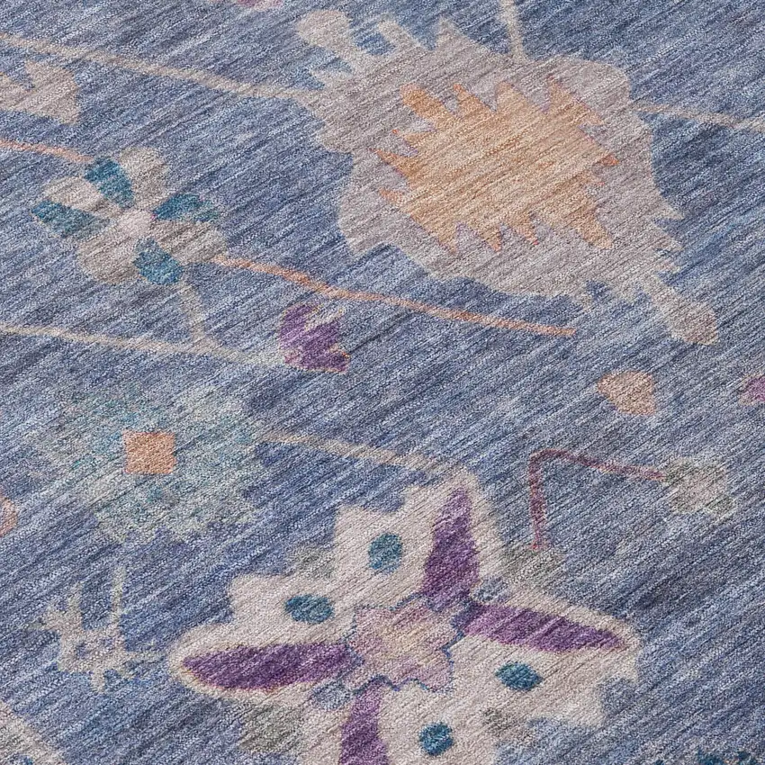Blue And Purple Tribal Washable Indoor Outdoor Area Rug Photo 9