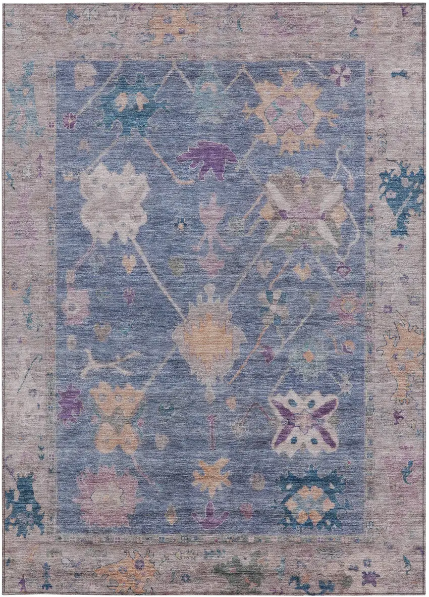 Blue And Purple Tribal Washable Indoor Outdoor Area Rug Photo 4