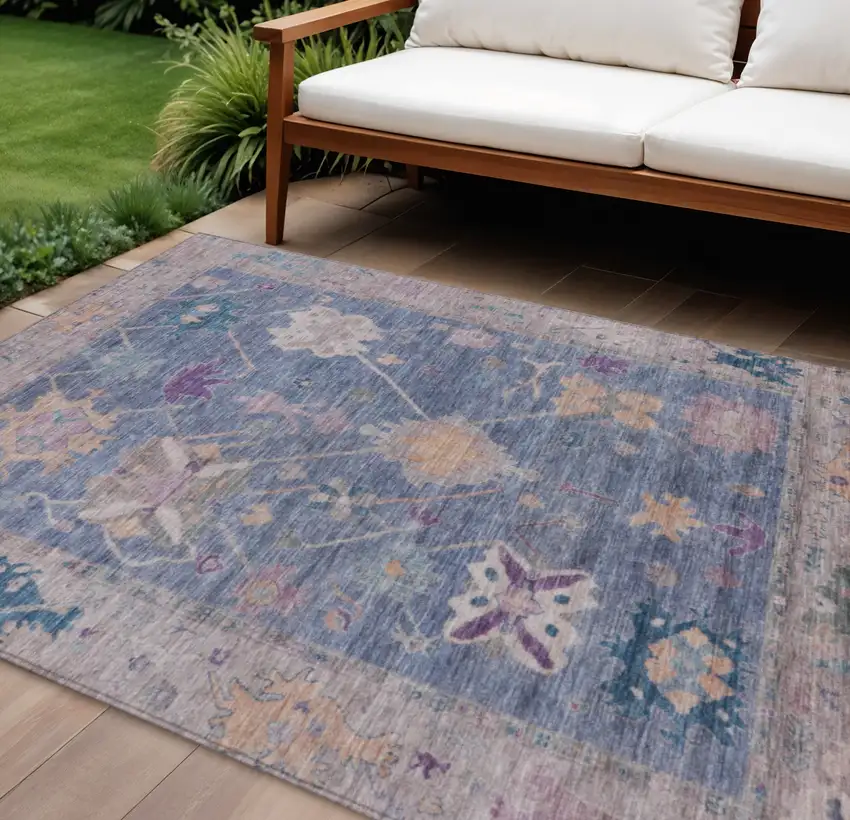 Blue And Purple Tribal Washable Indoor Outdoor Area Rug Photo 2
