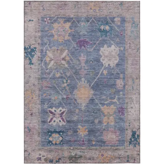 Blue And Purple Tribal Washable Indoor Outdoor Area Rug Photo 1