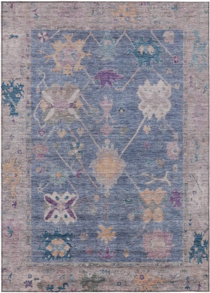 Blue And Purple Tribal Washable Indoor Outdoor Area Rug Photo 1