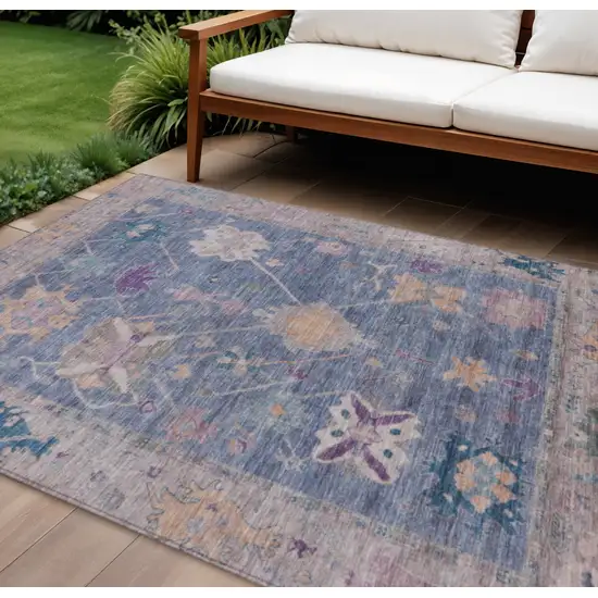 Blue And Purple Tribal Washable Indoor Outdoor Area Rug Photo 2