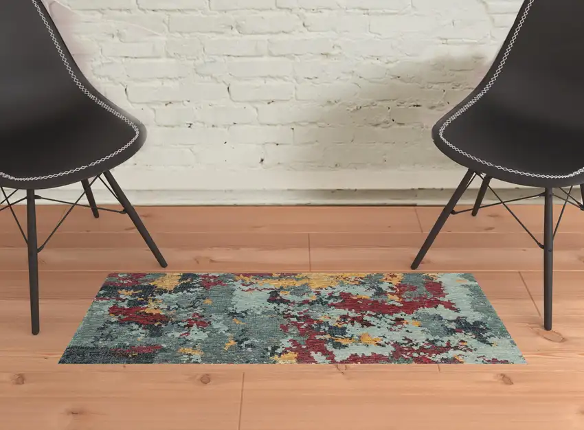 Blue And Red Abstract Power Loom Stain Resistant Area Rug Photo 2