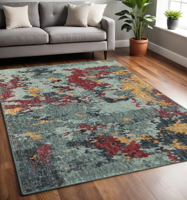 Blue And Red Abstract Power Loom Stain Resistant Area Rug Photo 5