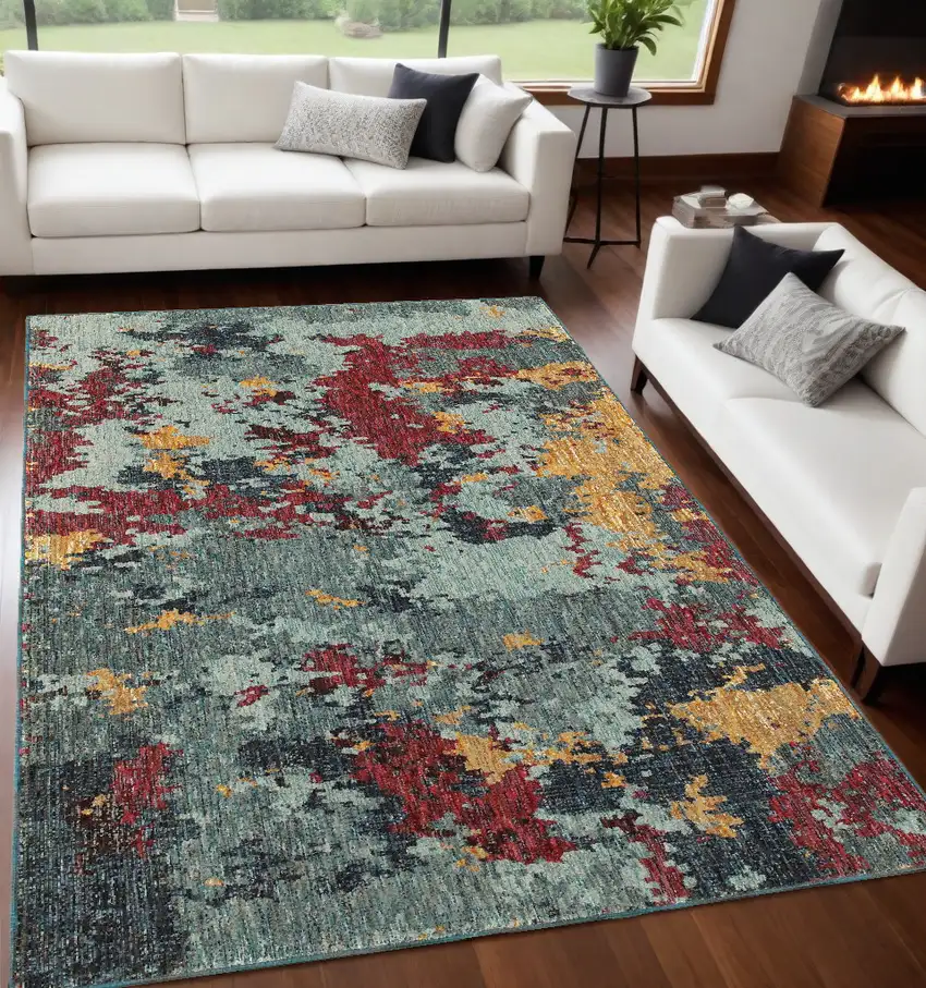 Blue Abstract Power Loom Area Rug Photo 1