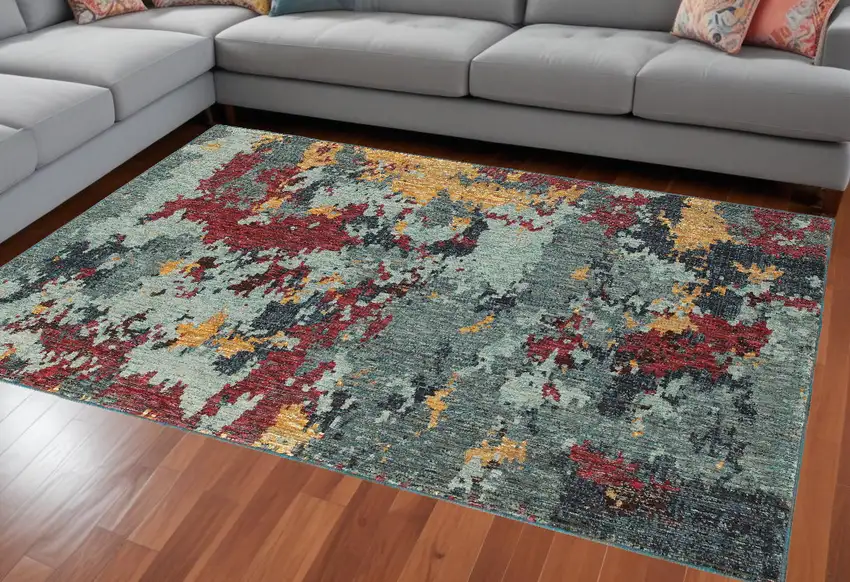 Blue Abstract Power Loom Area Rug Photo 1