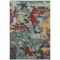 Photo of Blue And Red Abstract Power Loom Stain Resistant Area Rug