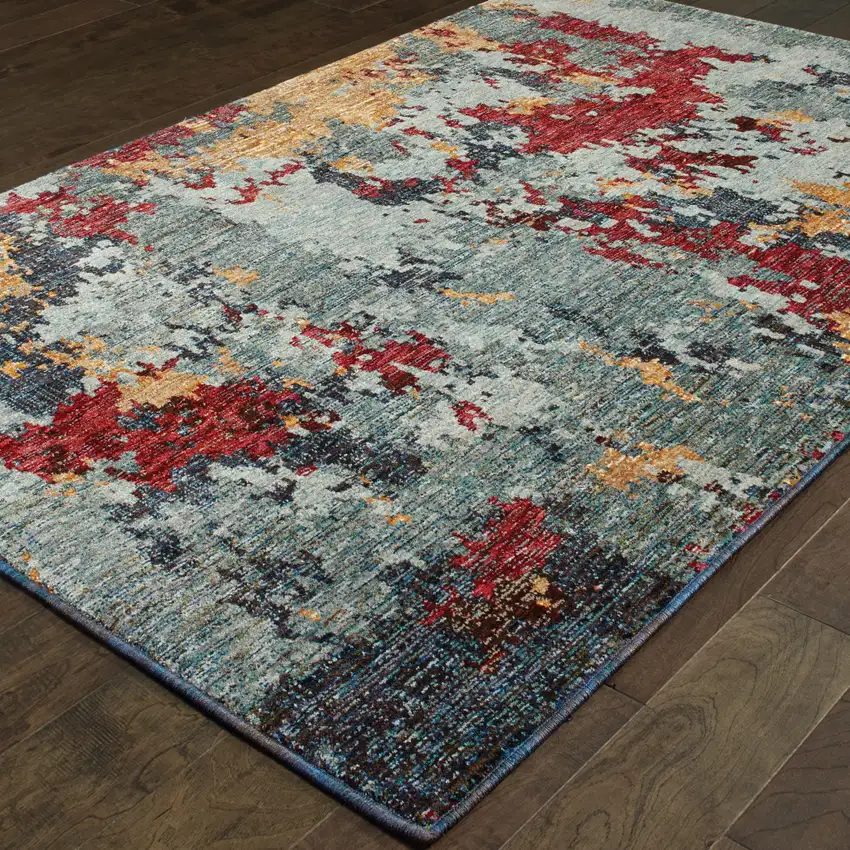 Blue And Red Abstract Power Loom Stain Resistant Area Rug Photo 4