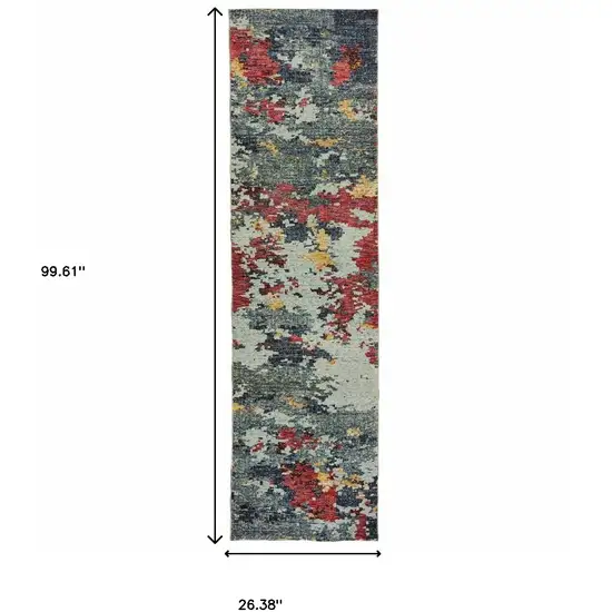 Blue And Red Abstract Power Loom Stain Resistant Runner Rug Photo 5