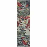 Photo of Blue And Red Abstract Power Loom Stain Resistant Runner Rug
