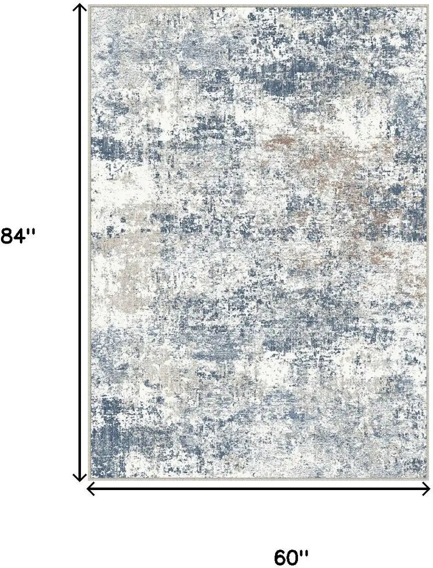 Blue And Ivory Abstract Washable Area Rug Photo 5