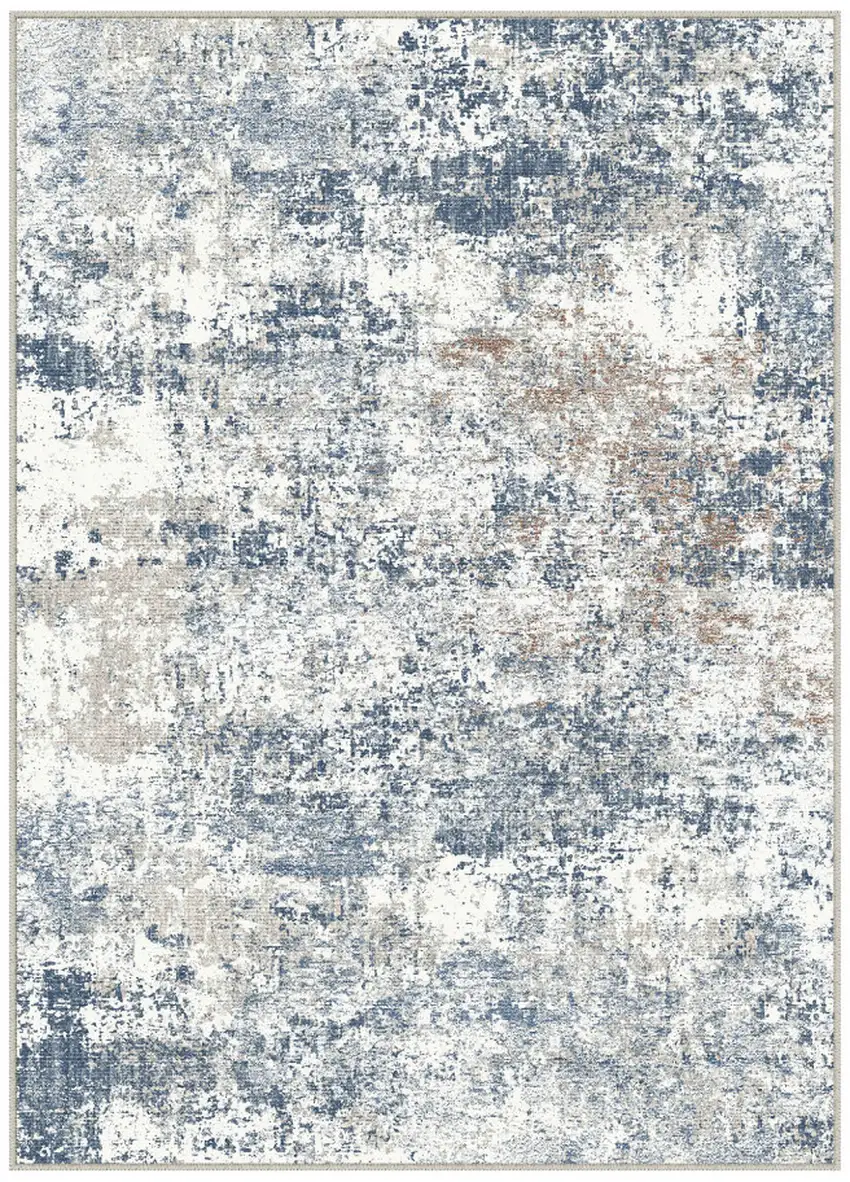 Blue And Ivory Abstract Washable Area Rug Photo 2
