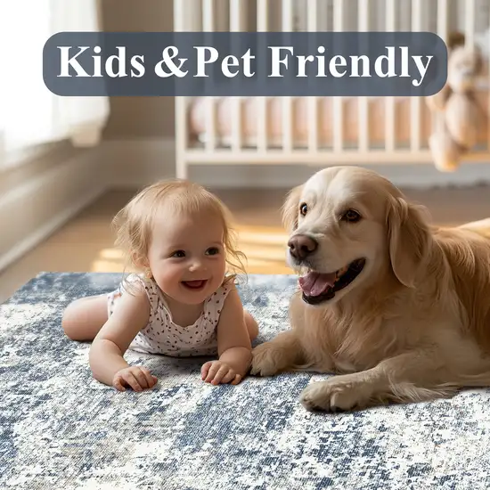 Blue And Red Abstract Washable Area Rug Photo 6