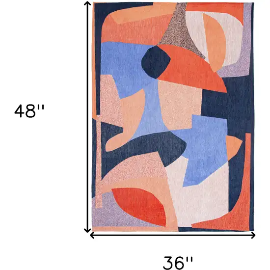 Blue And Red Abstract Washable Area Rug Photo 5