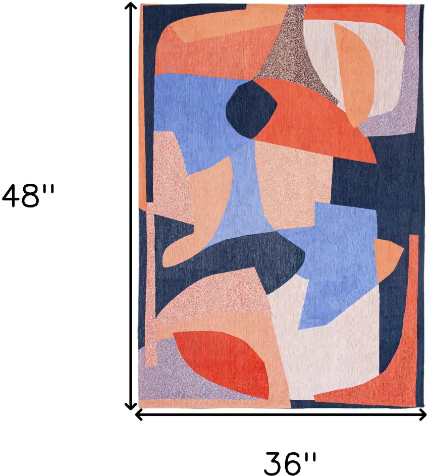 Blue And Red Abstract Washable Area Rug Photo 5