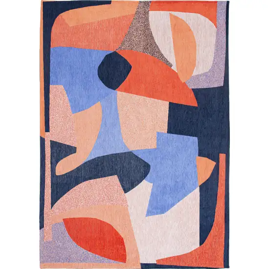 Blue And Red Abstract Washable Area Rug Photo 2