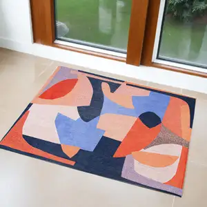 Photo of Blue And Red Abstract Washable Area Rug