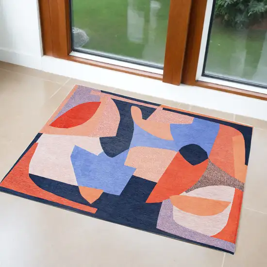 Blue And Red Abstract Washable Area Rug Photo 1