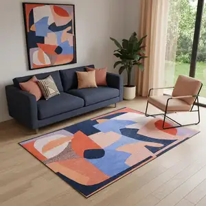 Photo of Blue And Red Abstract Washable Area Rug