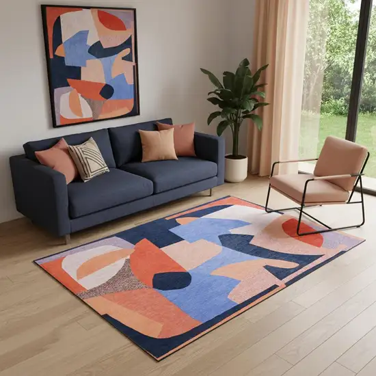 Blue And Red Abstract Washable Area Rug Photo 1