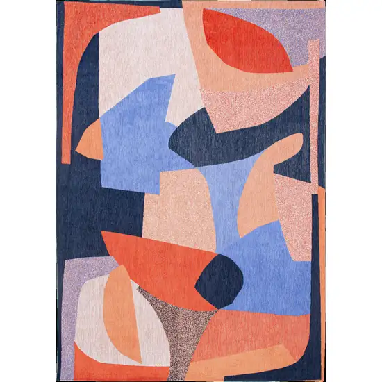 Blue And Red Abstract Washable Area Rug Photo 2