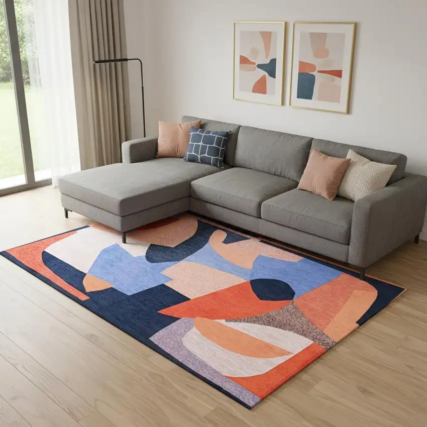 Blue And Red Abstract Washable Area Rug Photo 1