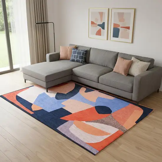 Blue And Red Abstract Washable Area Rug Photo 1