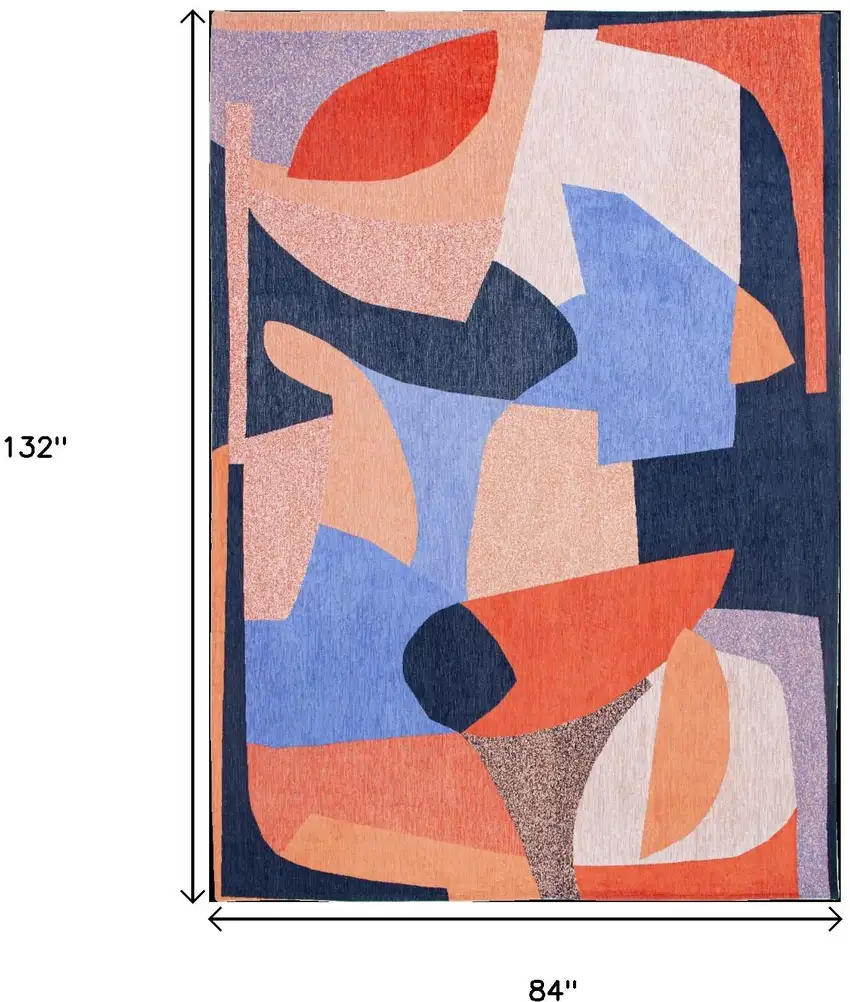 Blue And Red Abstract Washable Area Rug Photo 9