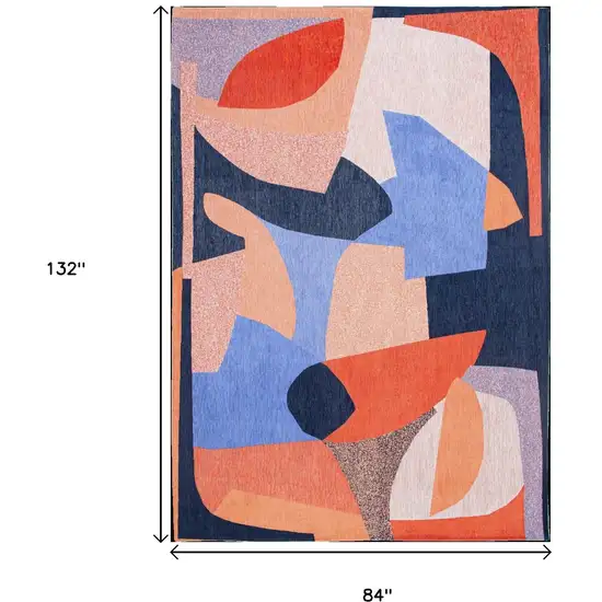 Blue And Red Abstract Washable Area Rug Photo 9