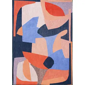Photo of Blue And Red Abstract Washable Area Rug