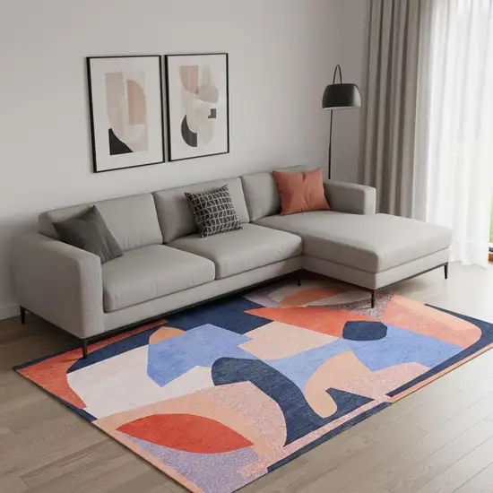 Blue And Red Abstract Washable Area Rug Photo 1