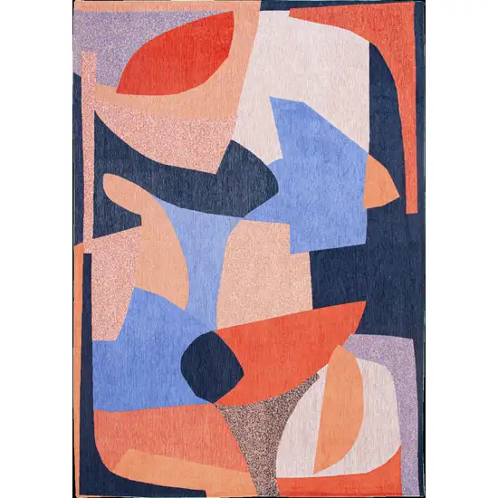 Blue And Red Abstract Washable Area Rug Photo 2