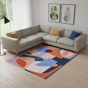 Photo of Blue And Red Abstract Washable Area Rug
