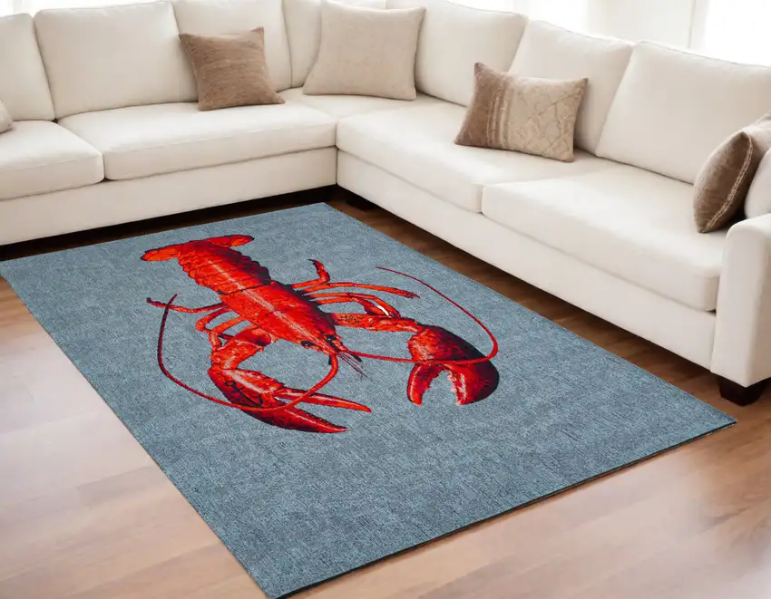 Blue And Red Abstract Washable Area Rug Photo 1