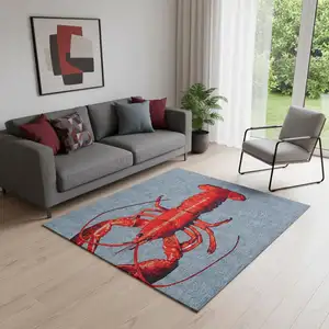 Photo of Blue And Red Abstract Washable Area Rug