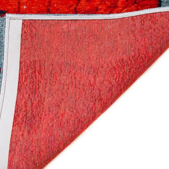 Blue And Red Abstract Washable Area Rug Photo 9