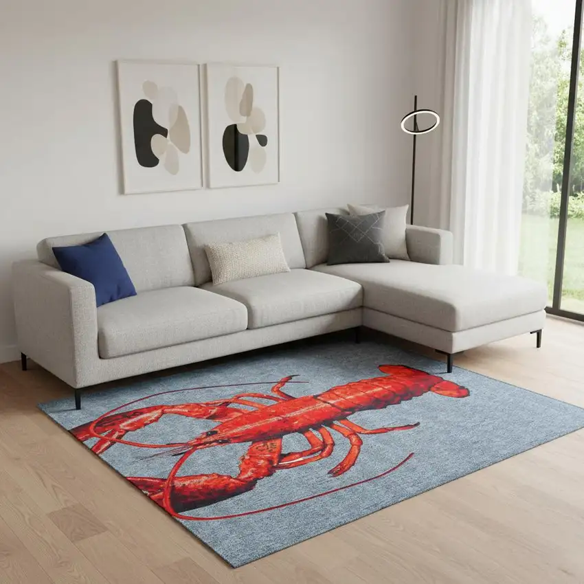 Blue And Red Abstract Washable Area Rug Photo 1